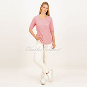 Just White Half Sleeve Striped Top - Style J1392-341 (Hibiscus Pink / White)