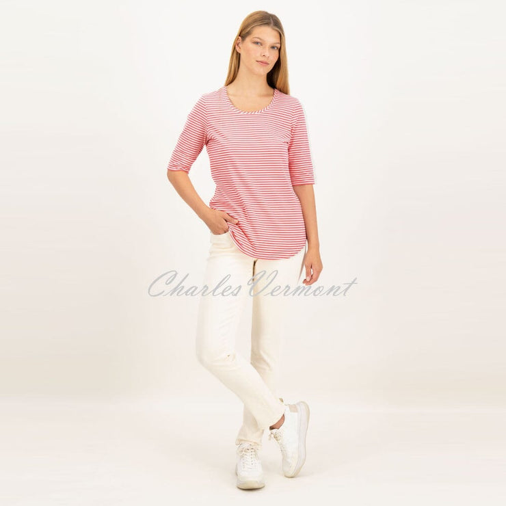 Just White Half Sleeve Striped Top - Style J1392-341 (Hibiscus Pink / White)