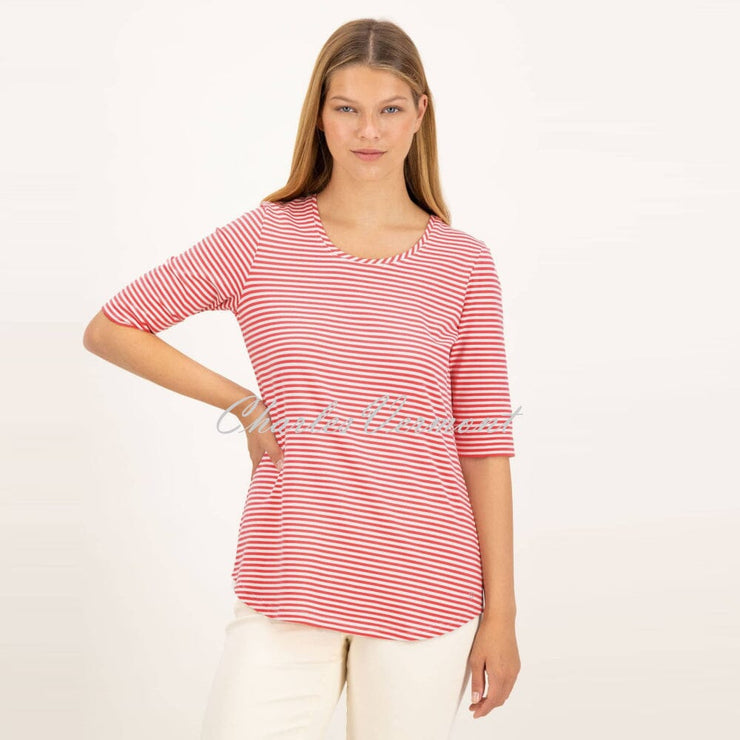 Just White Half Sleeve Striped Top - Style J1392-341 (Hibiscus Pink / White)