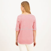 Just White Half Sleeve Striped Top - Style J1392-341 (Hibiscus Pink / White)