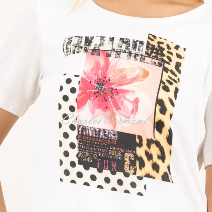 Just White Short Sleeve Printed Top - Style J1552