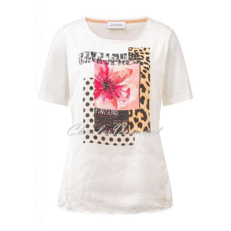 Just White Short Sleeve Printed Top - Style J1552