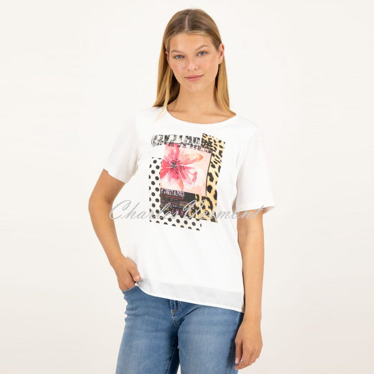 Just White Short Sleeve Printed Top - Style J1552
