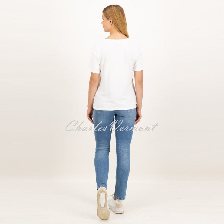 Just White Short Sleeve Printed Top - Style J1552