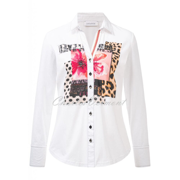 Just White Printed Blouse - Style J1553