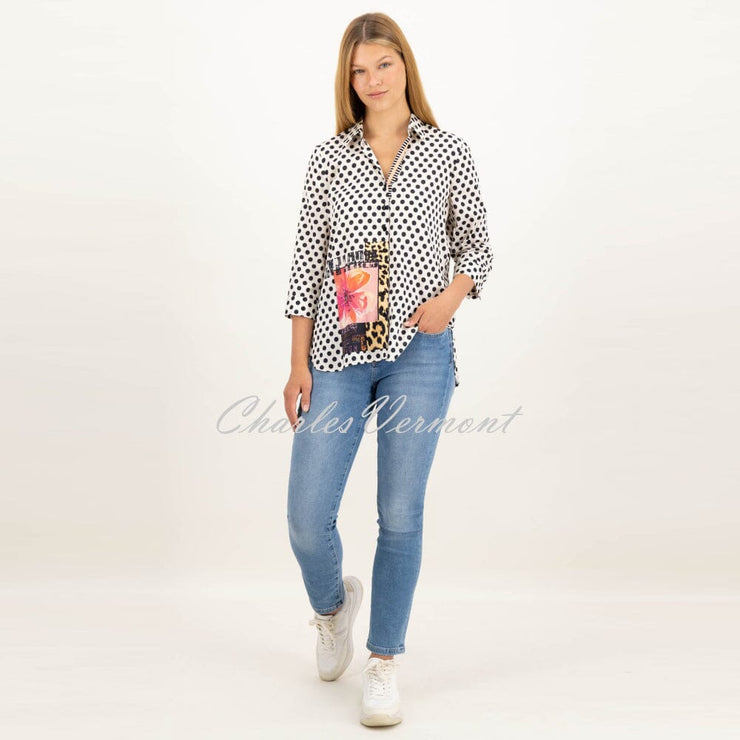 Just White Polka Dot Printed Blouse - Style J1641