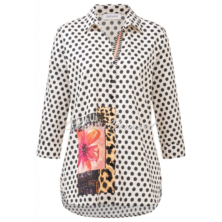 Just White Polka Dot Printed Blouse - Style J1641