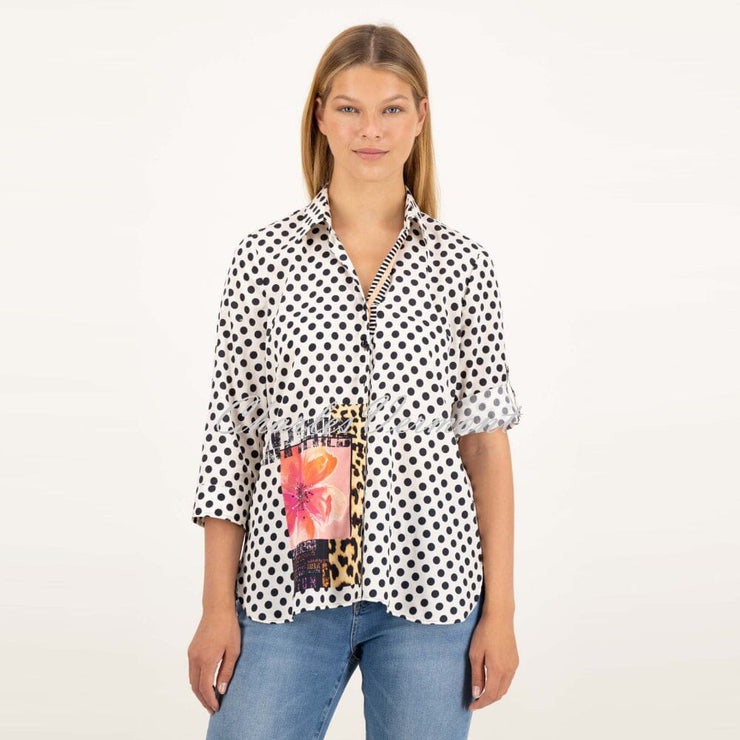 Just White Polka Dot Printed Blouse - Style J1641