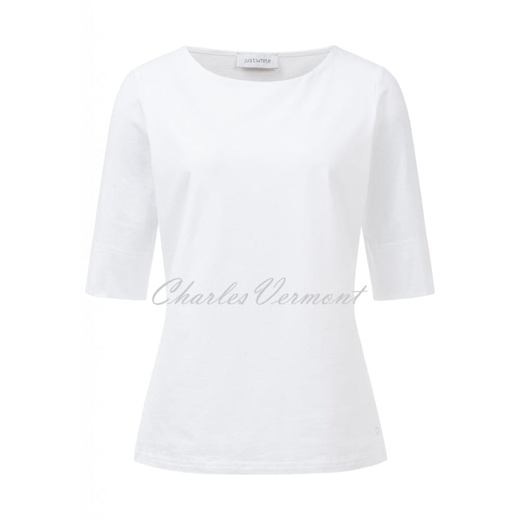 Just White Half Sleeve Top - Style J1682-010 (White)