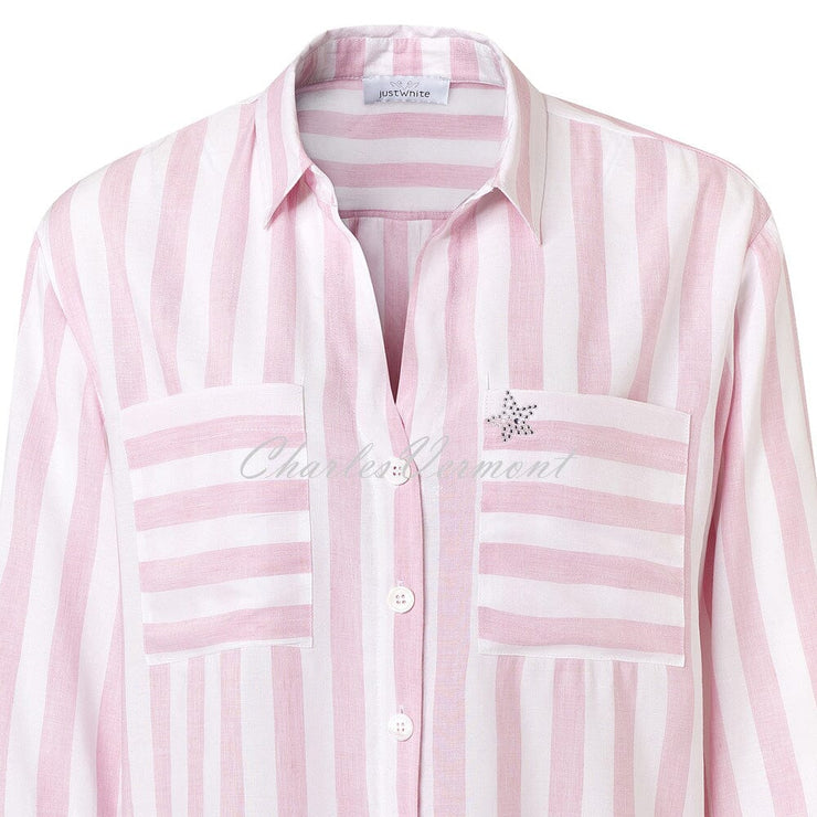 Just White Blouse – Style 44037-211 (Pink / White)