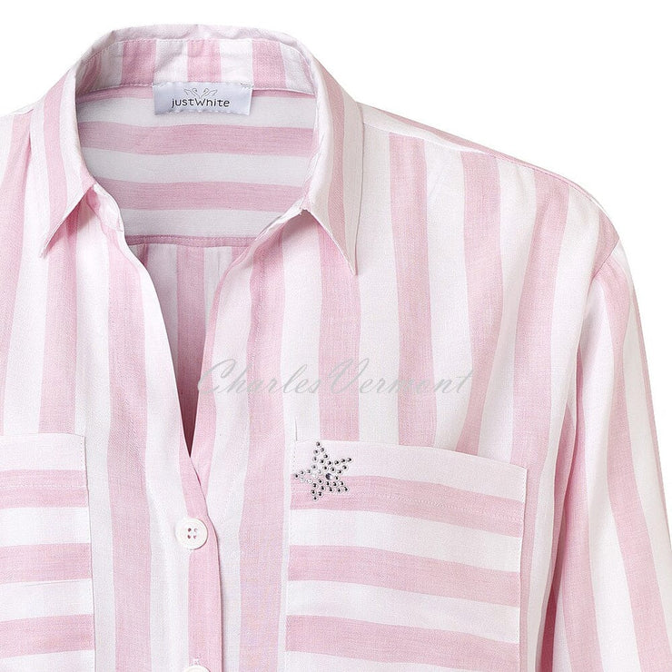 Just White Blouse – Style 44037-211 (Pink / White)