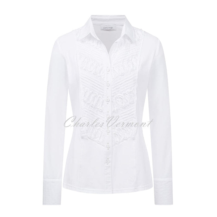 Just White Long Sleeve Embroidered Blouse – Style C1292