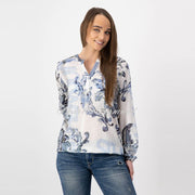 Just White Blouse with Floral Pattern – Style J1039