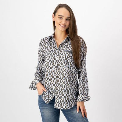 Just White Patterned Blouse – Style J1079