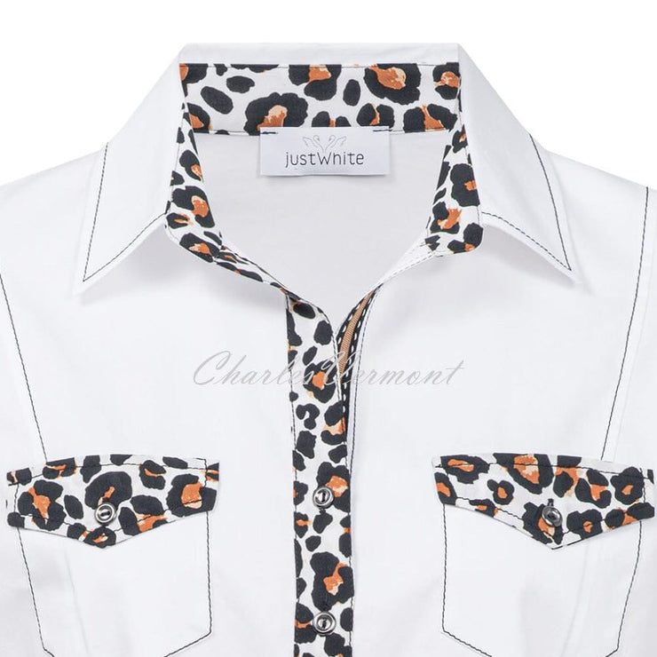 Just White Blouse Animal Print Trim – Style J1158