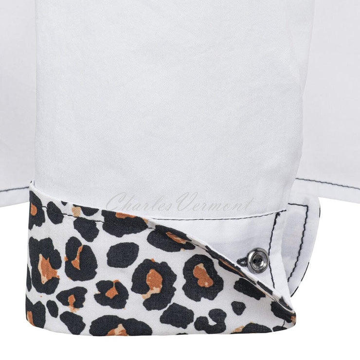 Just White Blouse Animal Print Trim – Style J1158