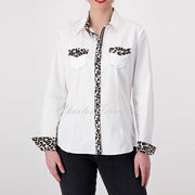 Just White Blouse Animal Print Trim – Style J1158