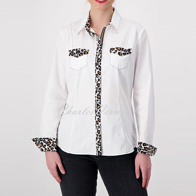 Just White Blouse Animal Print Trim – Style J1158