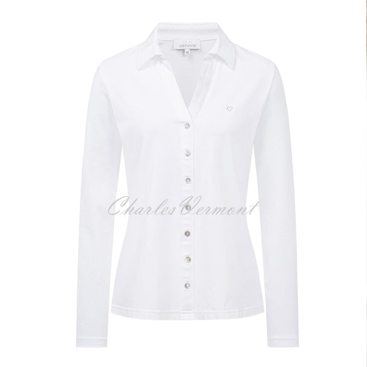 Just White Long Sleeve Blouse – Style J1303-010 (White)