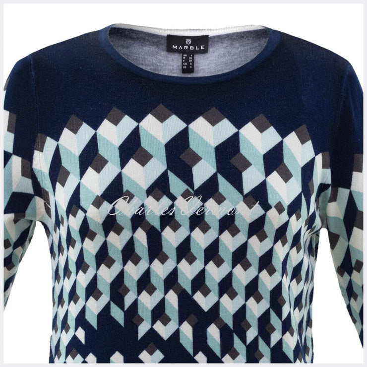 Marble Sweater – Style 5792-188 (Navy / Ice Green / White)