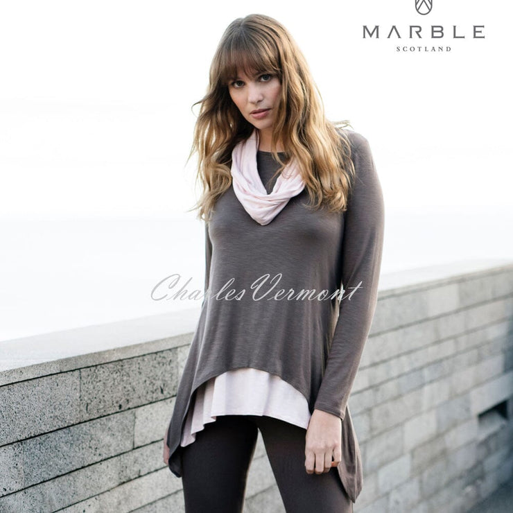 Marble Tunic with Vest Top and Scarf – Style 5931-120 (Mocha / Pale Pink)