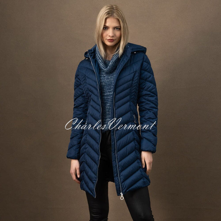 Marble Medium Length Quilted Coat – style 5948-170 (Marine)