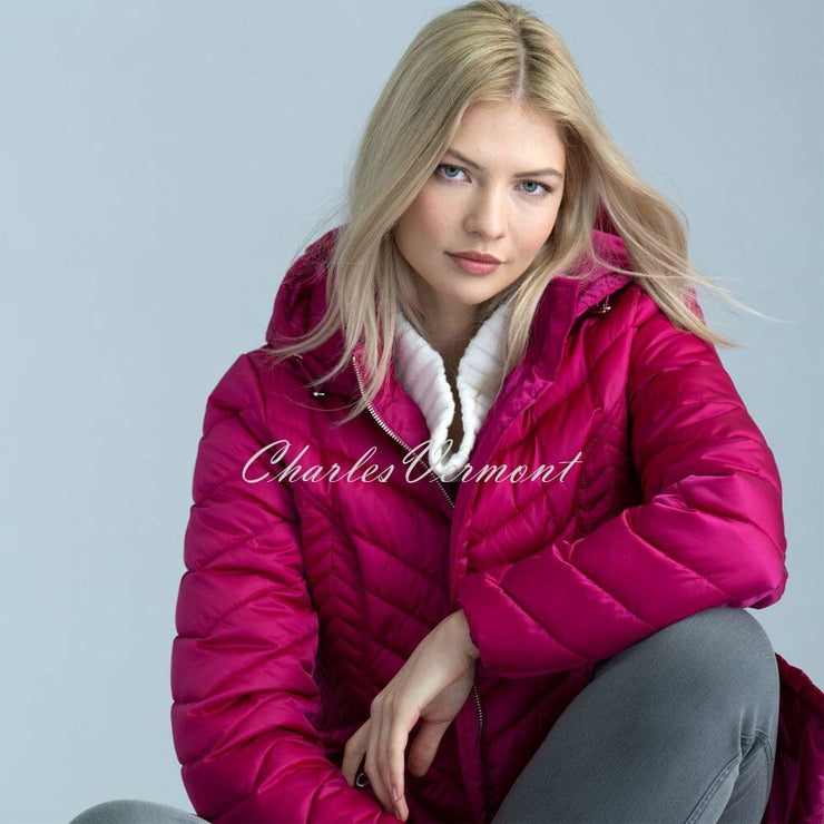 Marble Medium Length Quilted Coat – style 5948-181 (Raspberry)