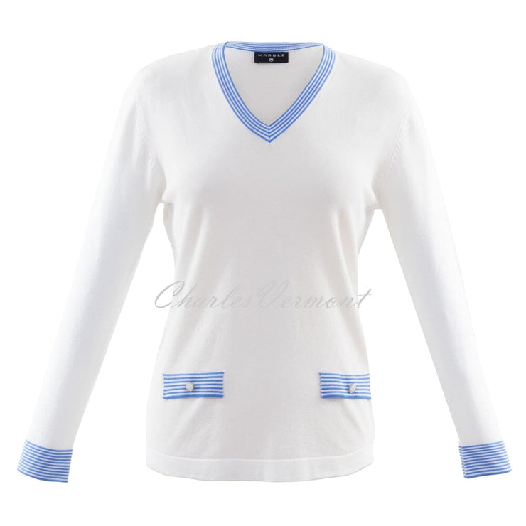 Marble Sweater – Style 6018-190 (White / Azure Blue)