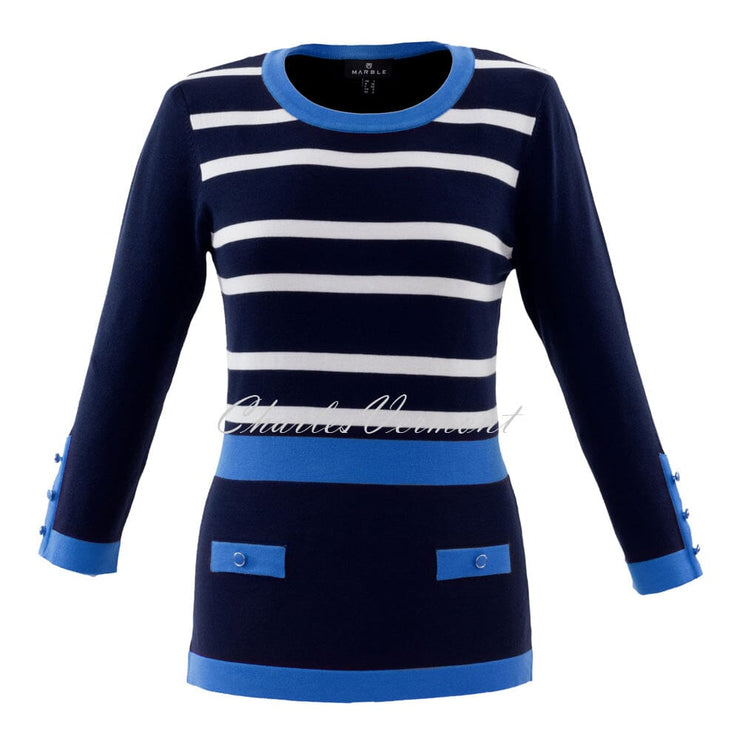 Marble Sweater – Style 6020-190 (Navy / White / Azure Blue)
