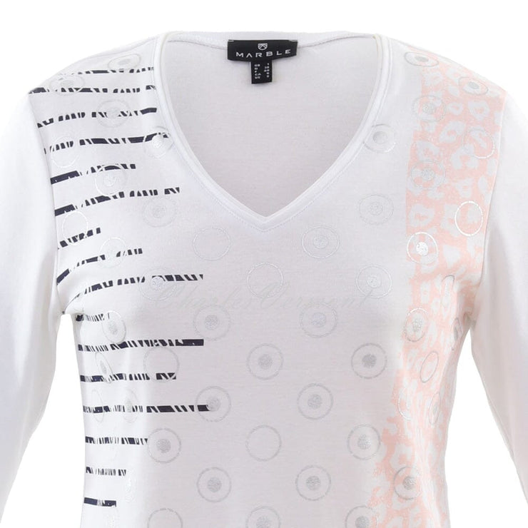 Marble Top – Style 6063-120 (White / Pale Pink / Silver)