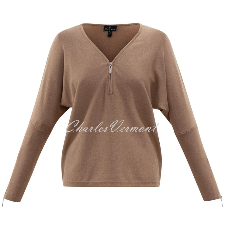 Marble Zipped V-neck Sweater – style 6323-165 (Camel)