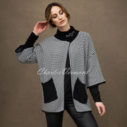 Marble Funnel Neck Cardigan – style 6363-104 (Ivory / Black)