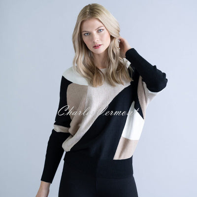 Marble Slash Neck Sweater – style 6375-166 (Light Camel / Off White / Black)