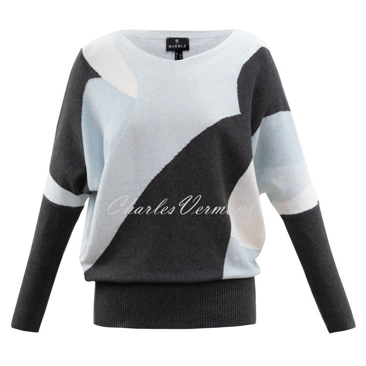 Marble Slash Neck Sweater – style 6375-167 (Ice Blue / Ivory / Charcoal Grey)