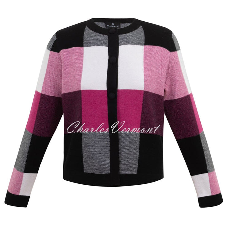 Marble Round Neck Cardigan – style 6378-181 (Raspberry / Multi)