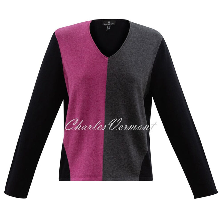 Marble V-neck Sweater – style 6384-181 (Raspberry)