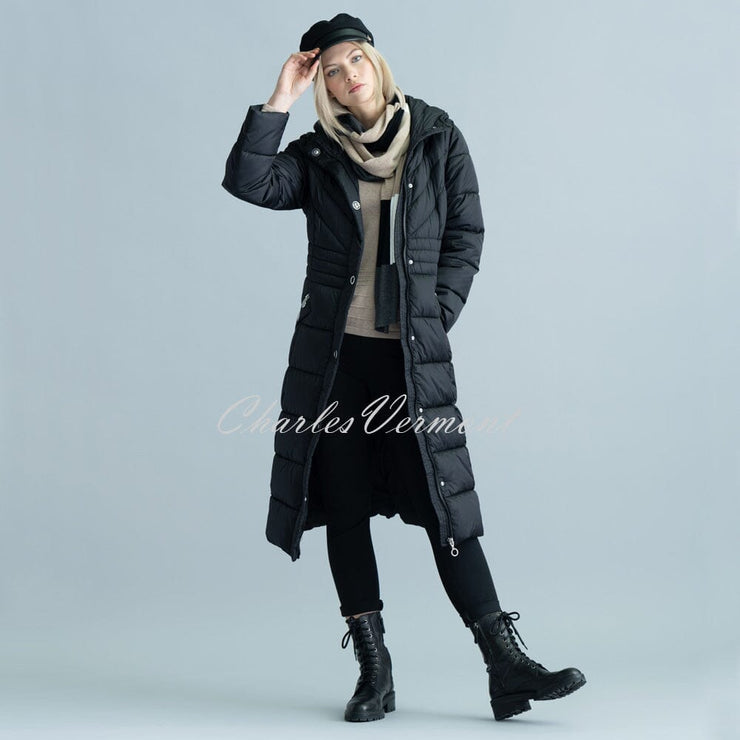 Marble 2 in 1 Long Length Hooded Quilted Coat – style 6399-101 (Black)