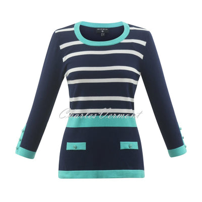 Marble Striped Sweater - Style 6501-151 (Aqua / Navy / White)