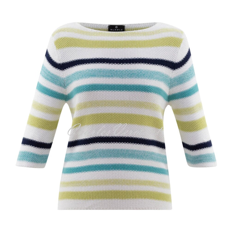 Marble Striped Sweater - Style 6558-163 (White / Lime / Aqua / Navy)