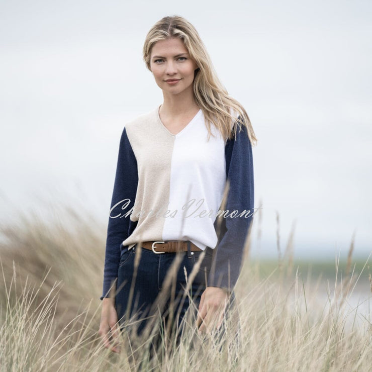 Marble Sweater - Style 6564-185 (Beige / Navy / White)