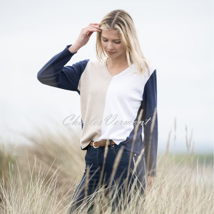 Marble Sweater - Style 6564-185 (Beige / Navy / White)