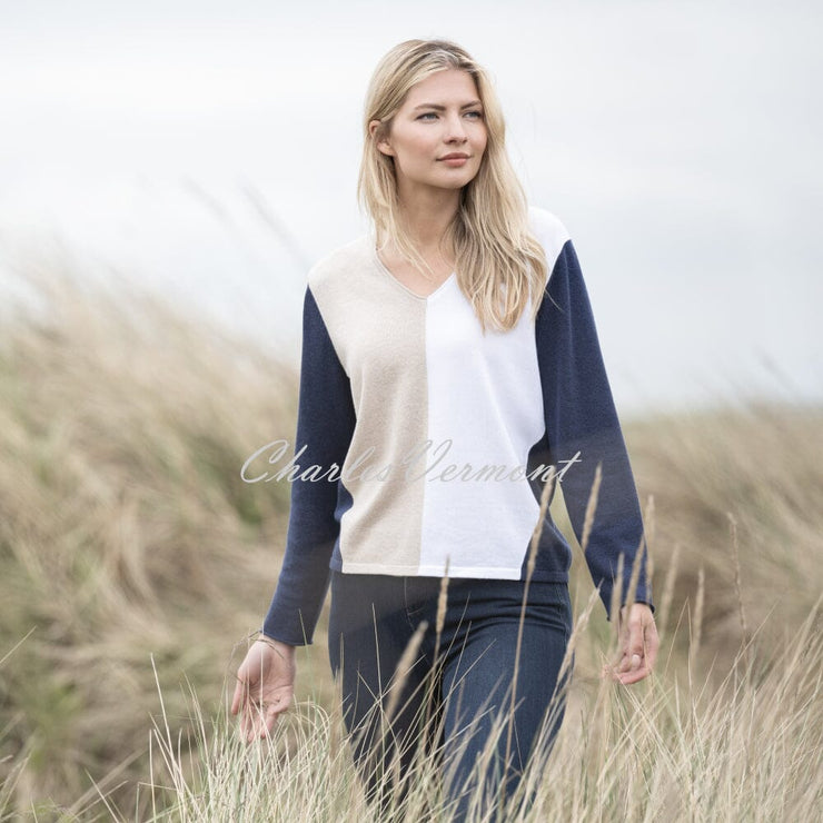 Marble Sweater - Style 6564-185 (Beige / Navy / White)