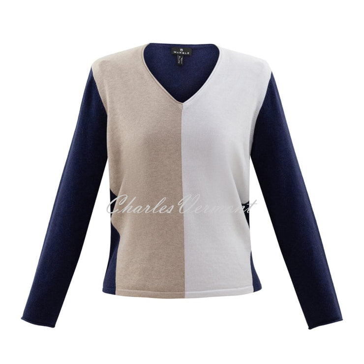 Marble Sweater - Style 6564-185 (Beige / Navy / White)