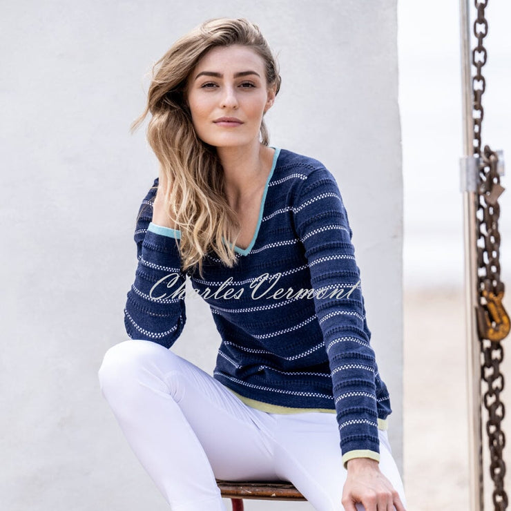 Marble Striped Sweater - Style 6568-151 (Navy / Aqua / Lime)