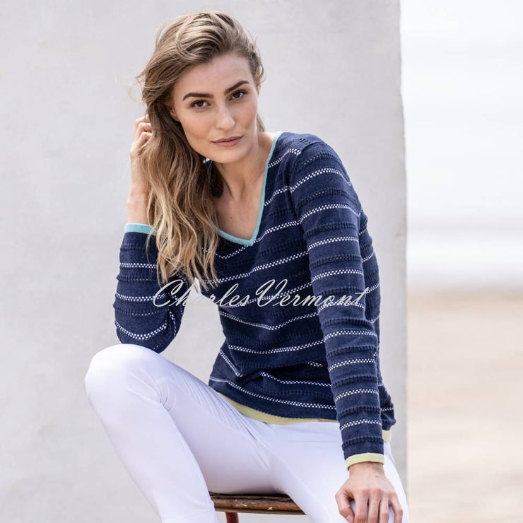 Marble Striped Sweater - Style 6568-151 (Navy / Aqua / Lime)