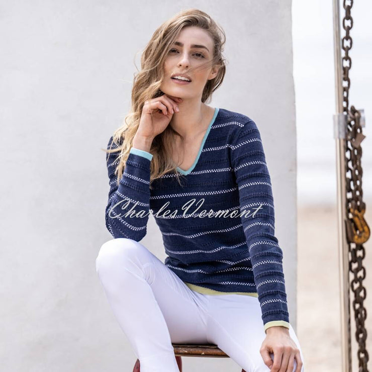 Marble Striped Sweater - Style 6568-151 (Navy / Aqua / Lime)