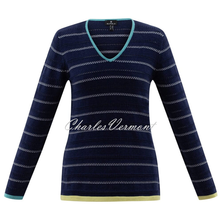 Marble Striped Sweater - Style 6568-151 (Navy / Aqua / Lime)
