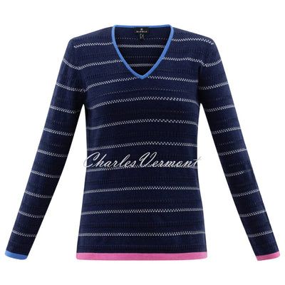 Marble Striped Sweater - Style 6568-190 (Navy / Mid Blue / Pink)
