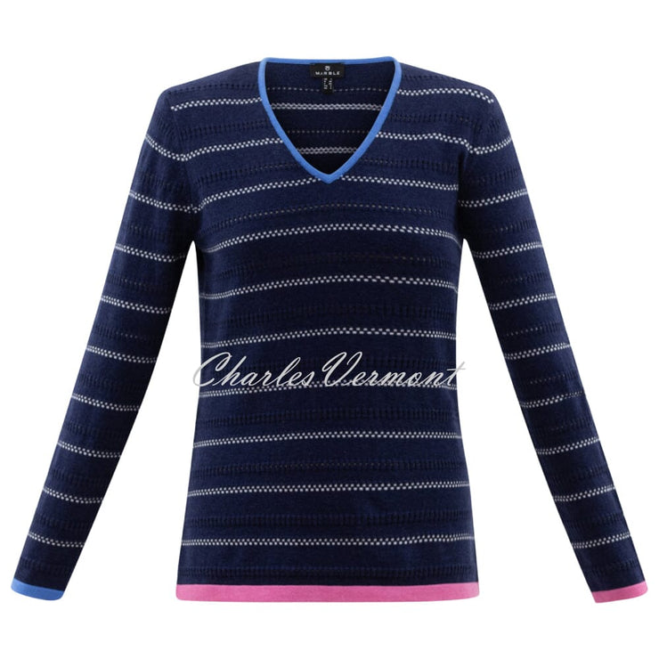 Marble Striped Sweater - Style 6568-190 (Navy / Mid Blue / Pink)
