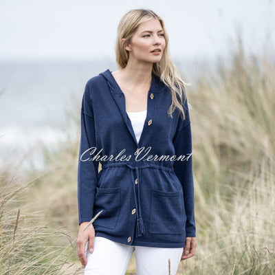 Marble Longline Button Cardigan with Hood - Style 6569-103 (Navy)